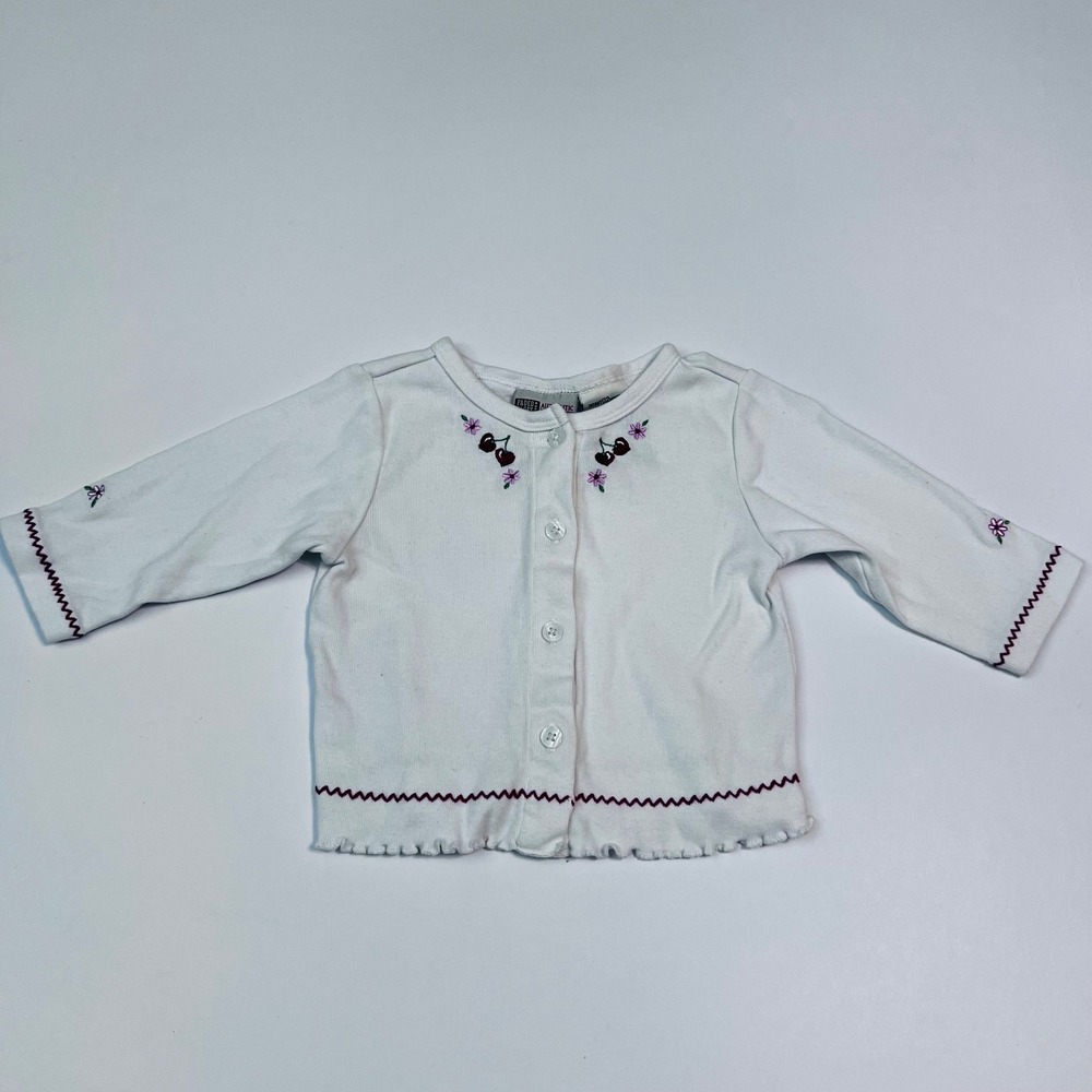 Vintage Faded Glory Cardigan Sweater‎ 12M Cream Embroidered Floral